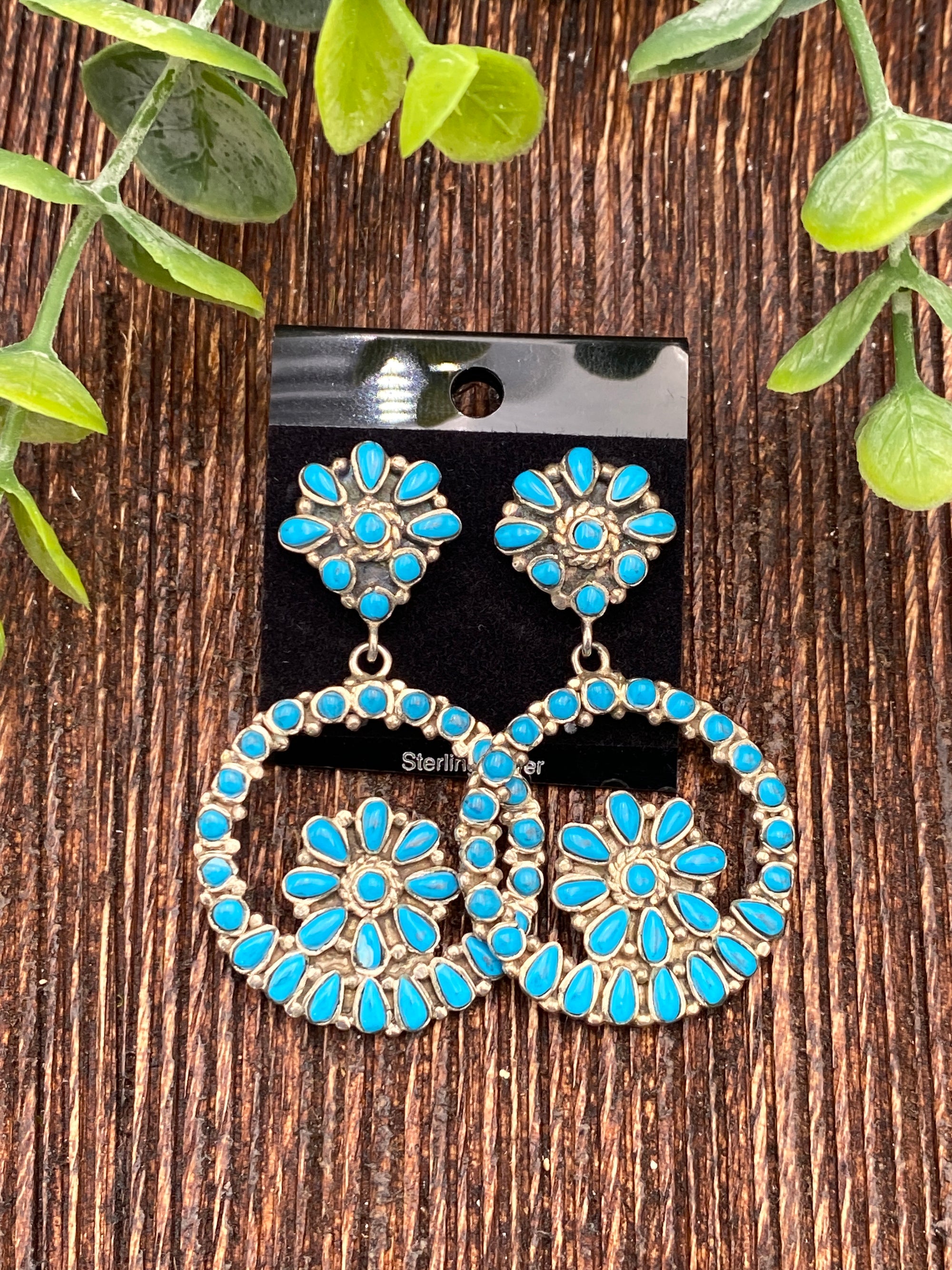 Carter Sterling Flower Wheel Hoop Earrings - Turquoise
