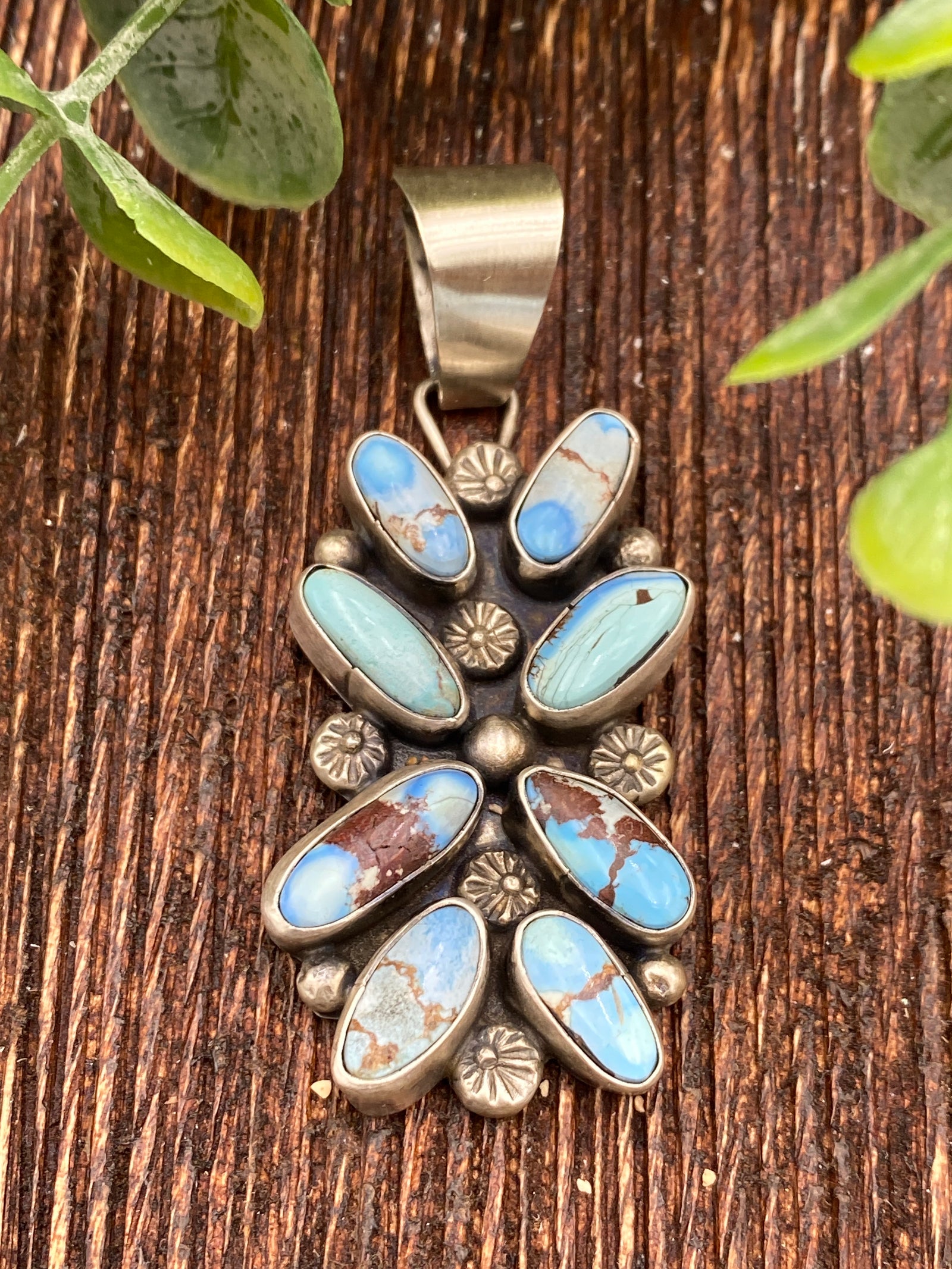 Bingham 8 Stone Turquoise Burst Sterling Pendant