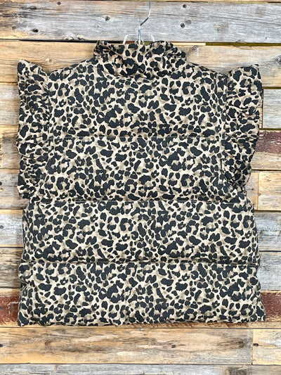 Carmine Ruffled Leopard Puff Vest