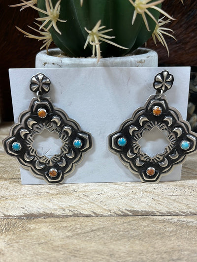 Concho Stone Stamped & Embossed Sterling Earrings