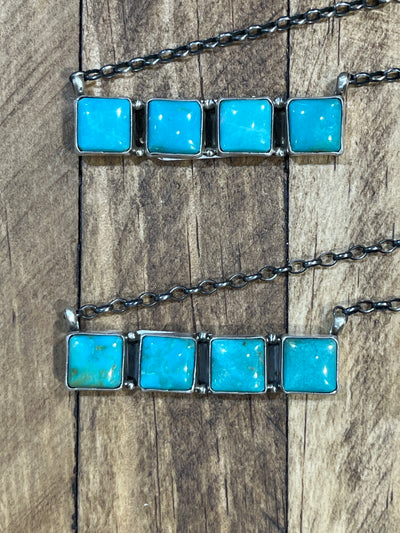 Prairie View 4 Stone Square Bar Pendant Link Chain - 18"