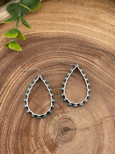 Monroe Open Teardrop Turquoise Earrings - 2"