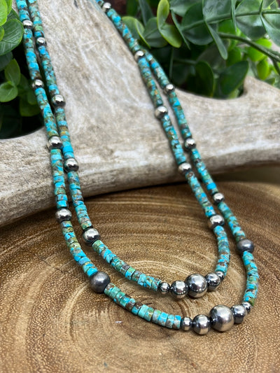 Lexy Sterling 4-8mm Navajo & Turquoise Bead Necklace