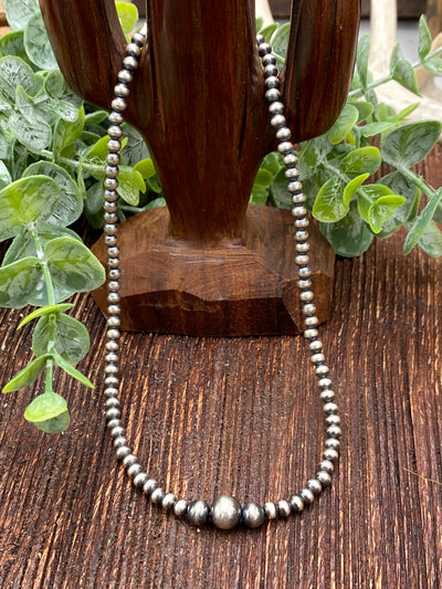 Kailyn 4mm Sterling Navajo Necklace With 6/8mm Center - 14"