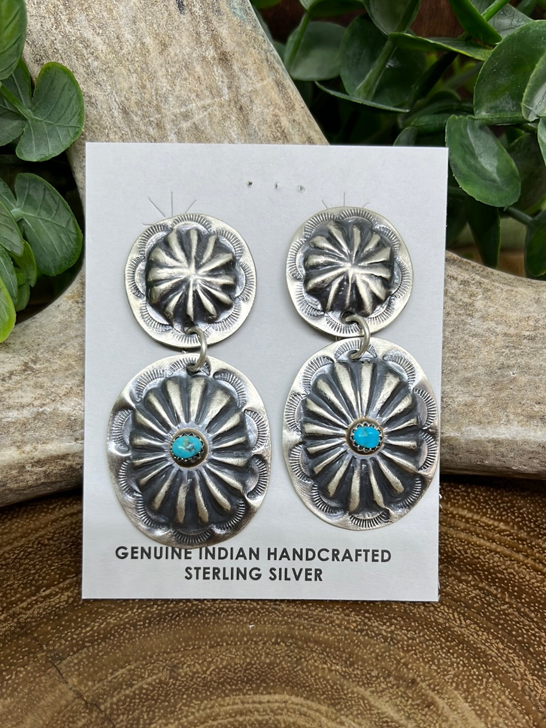 Cheyenne Sterling Double Round Concho Post Earrings - Turquoise