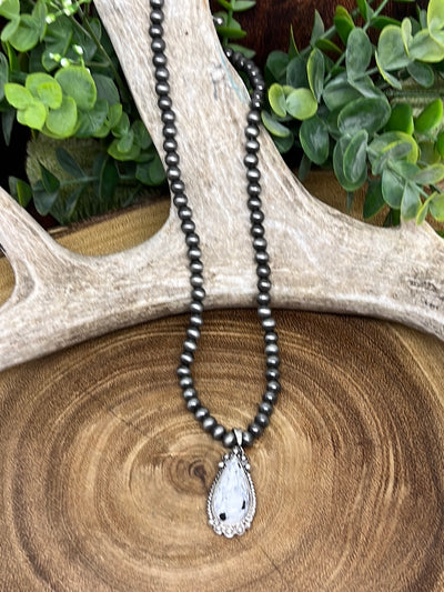 Fashion Navajo Pearls with White Buffalo Teardrop Pendant