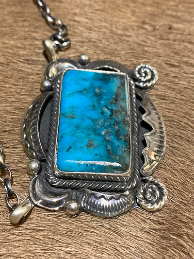 Mistletoe Heights Sterling Framed Turquoise Rectangle Necklace - 16"