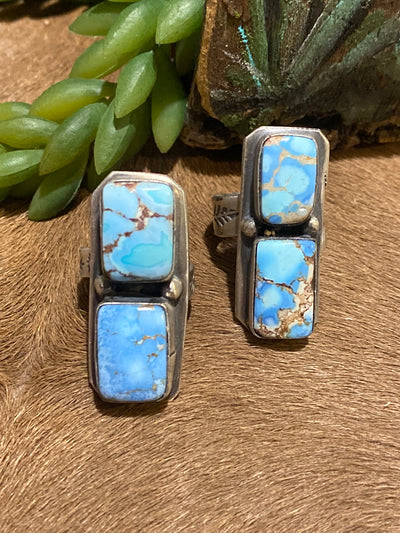 Midland Double Golden Hills Turquoise Sterling Rings - Adjustable