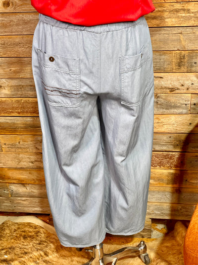 Shayna Washed Denim Embroidered Capris