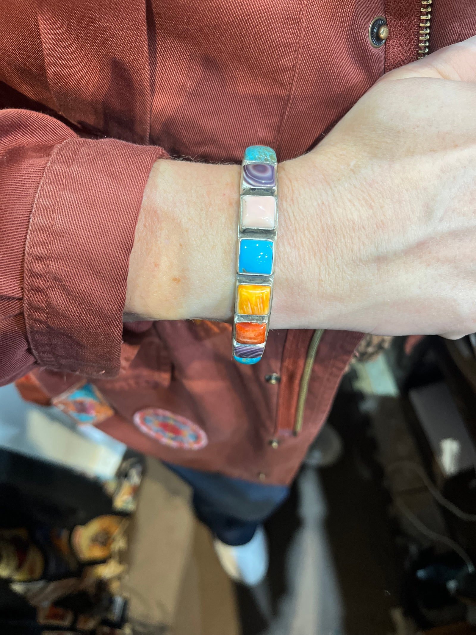 Color Me Happy Multi Square Stone Surround Sterling Bracelet