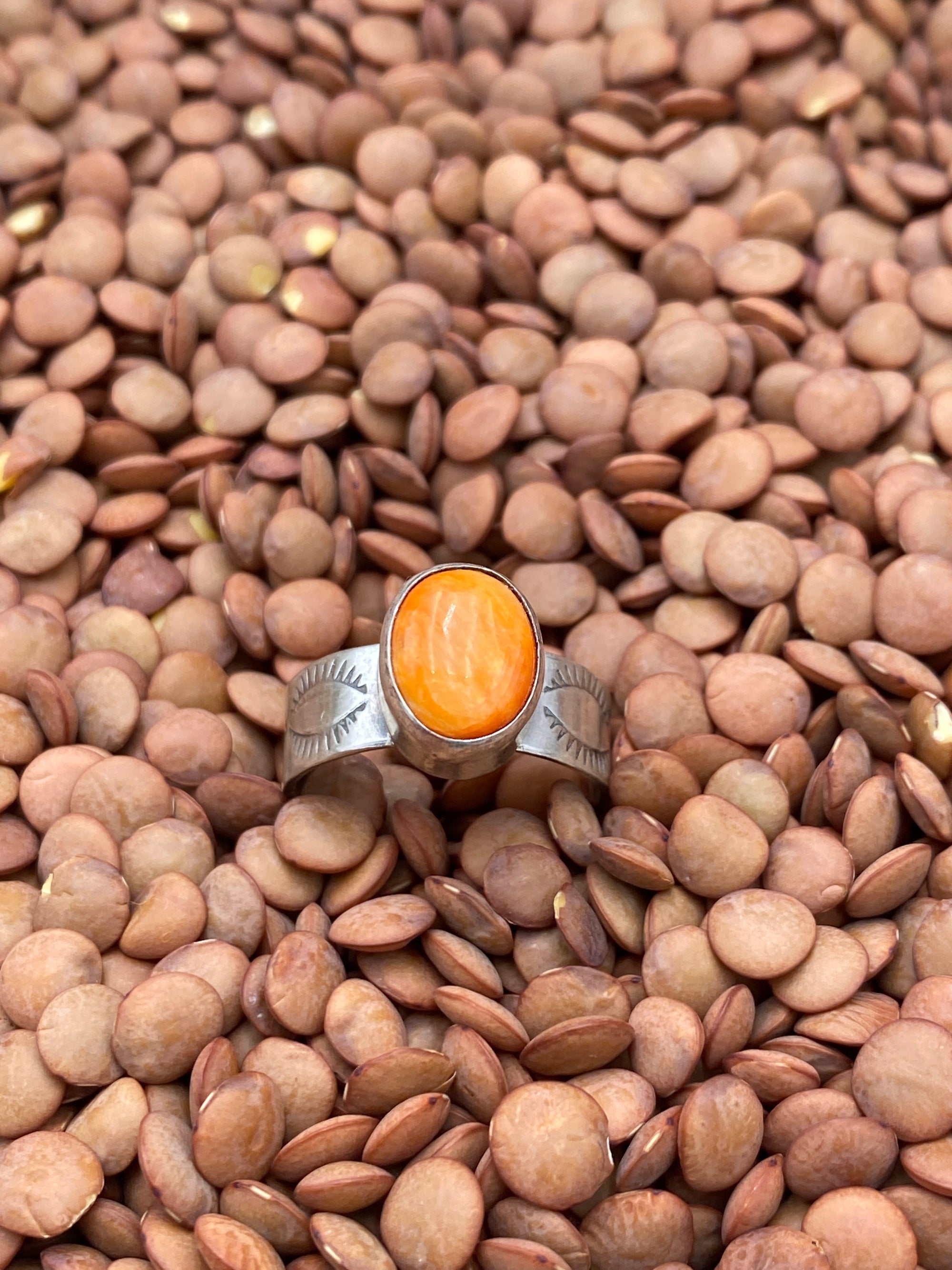 Cicero Lash Stamped Band Orange Spiny Sterling Ring - Size 8