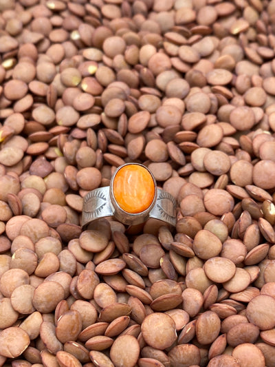 Cicero Lash Stamped Band Orange Spiny Sterling Ring - Size 8