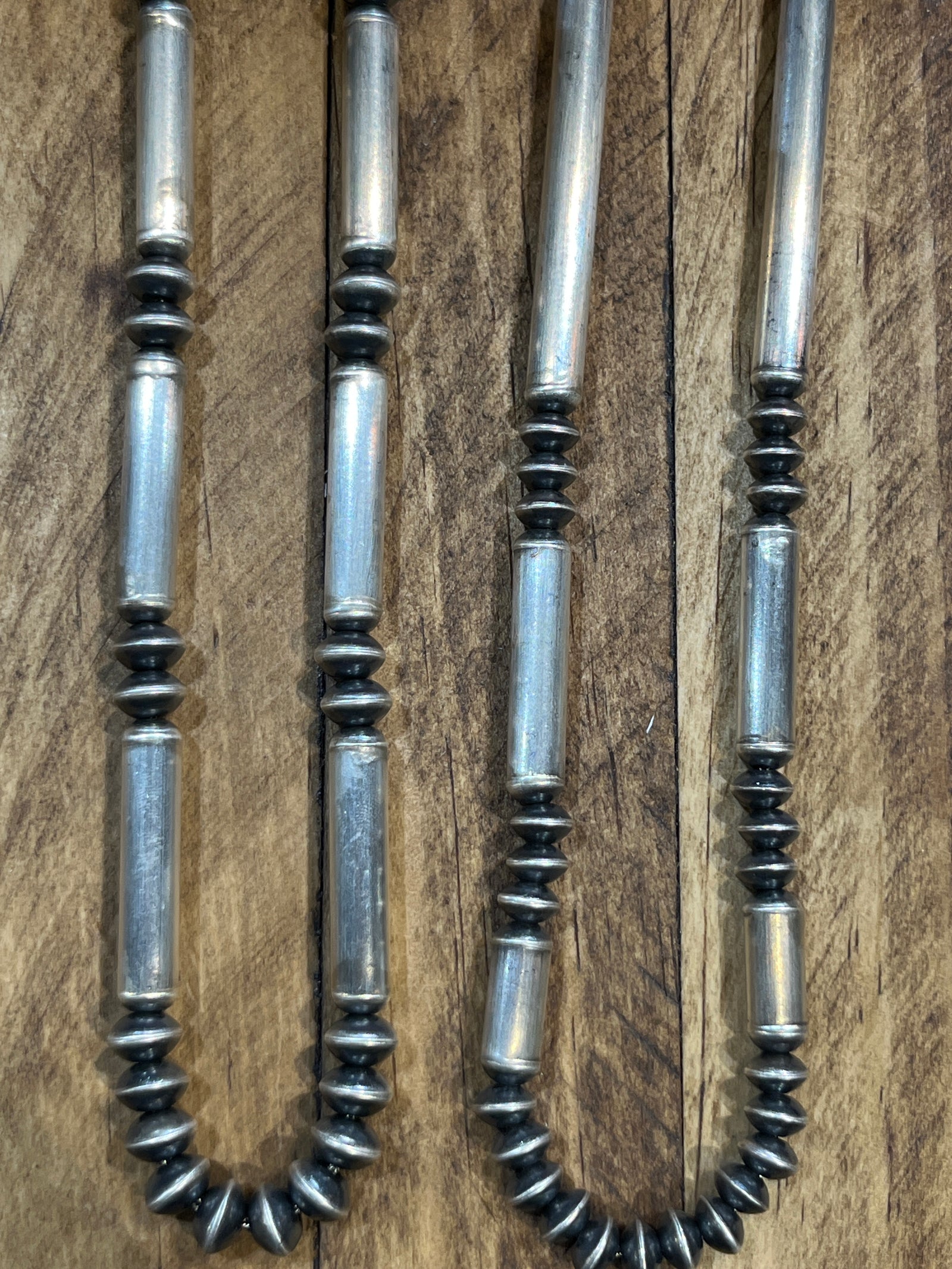 Dempsey Sterling Navajo Saucer Barrel Bead Necklace