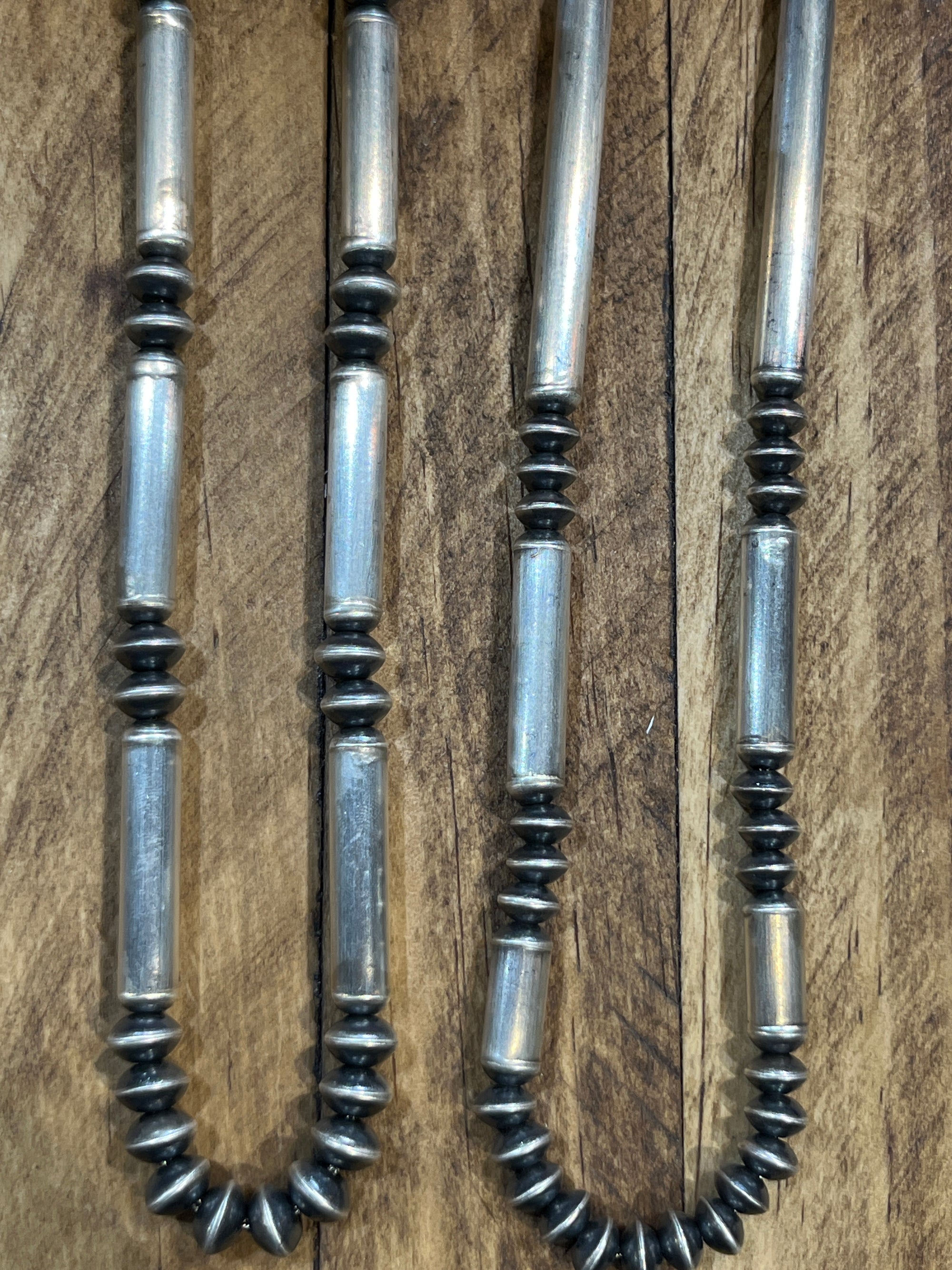 Dempsey Sterling Navajo Saucer Barrel Bead Necklace