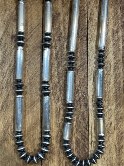 Dempsey Sterling Navajo Saucer Barrel Bead Necklace