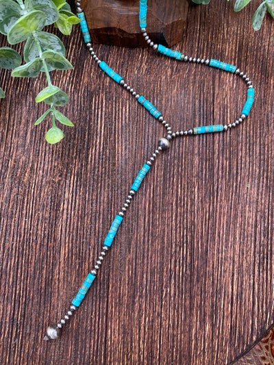 Klipson Navajo & Turquoise Cylinder Bead Y Necklace - 18"