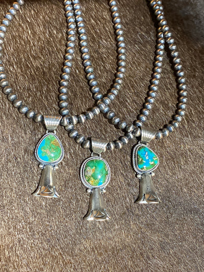 Basin Sterling 5mm Navajo Pearl Necklace With Stone Flute Blossom Pendant