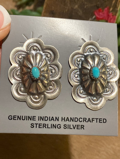 Talbert Oval Scalloped Concho Earring With Center Turquoise