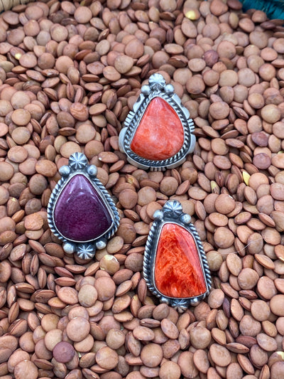 Mockingbird Sterling Burst Framed Spiny Ring - Adjustable