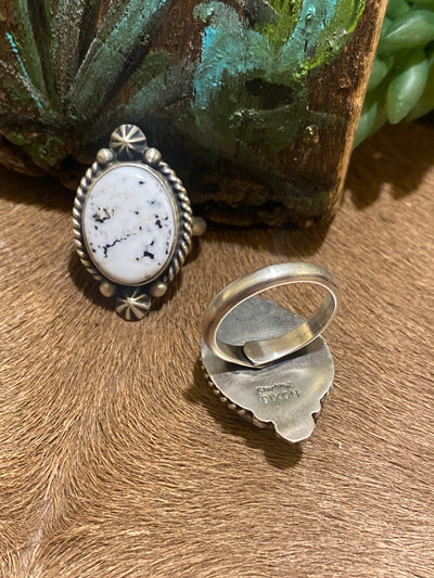 Sonja White Buffalo Oval Adjustable Ring