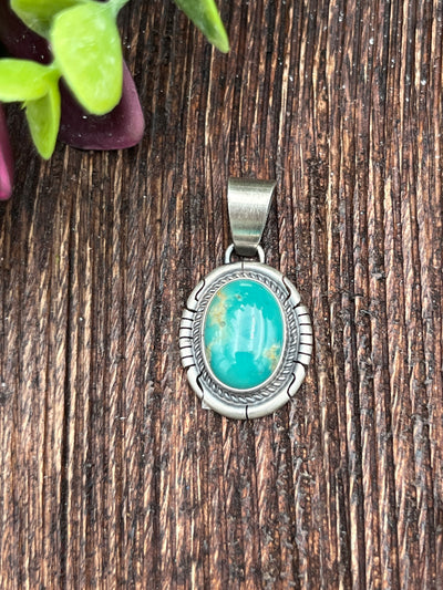 Frankston Notched Sterling Turquoise Pendant - Green