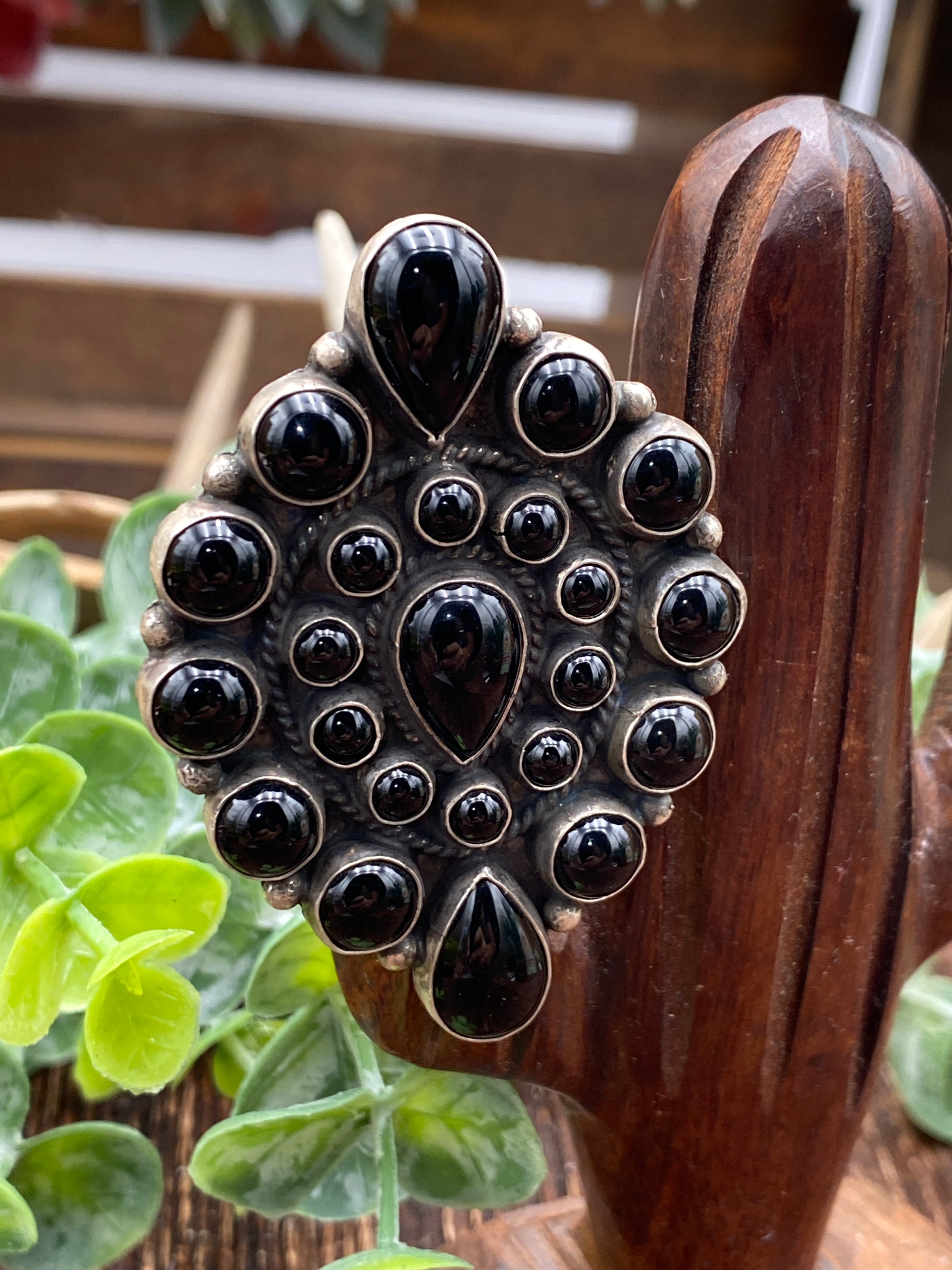 Eye Catching 23 Stone Onyx Cluster Statement Ring - Adjustable