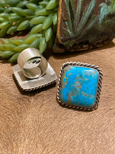 Como Squared Stone Sterling Roped Ring - Adj