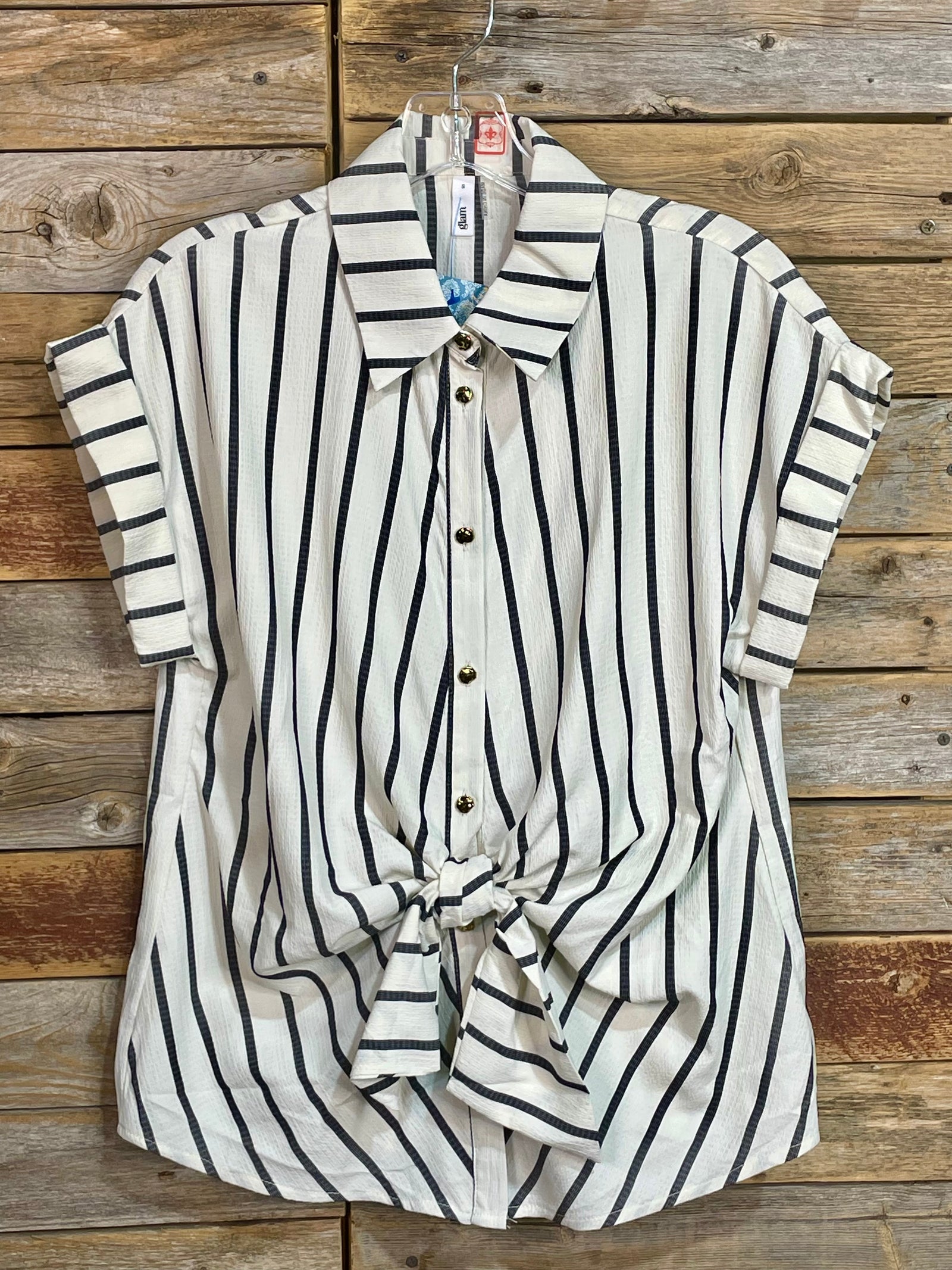 Becky Striped Front Tie Detail Short Sleeve Top