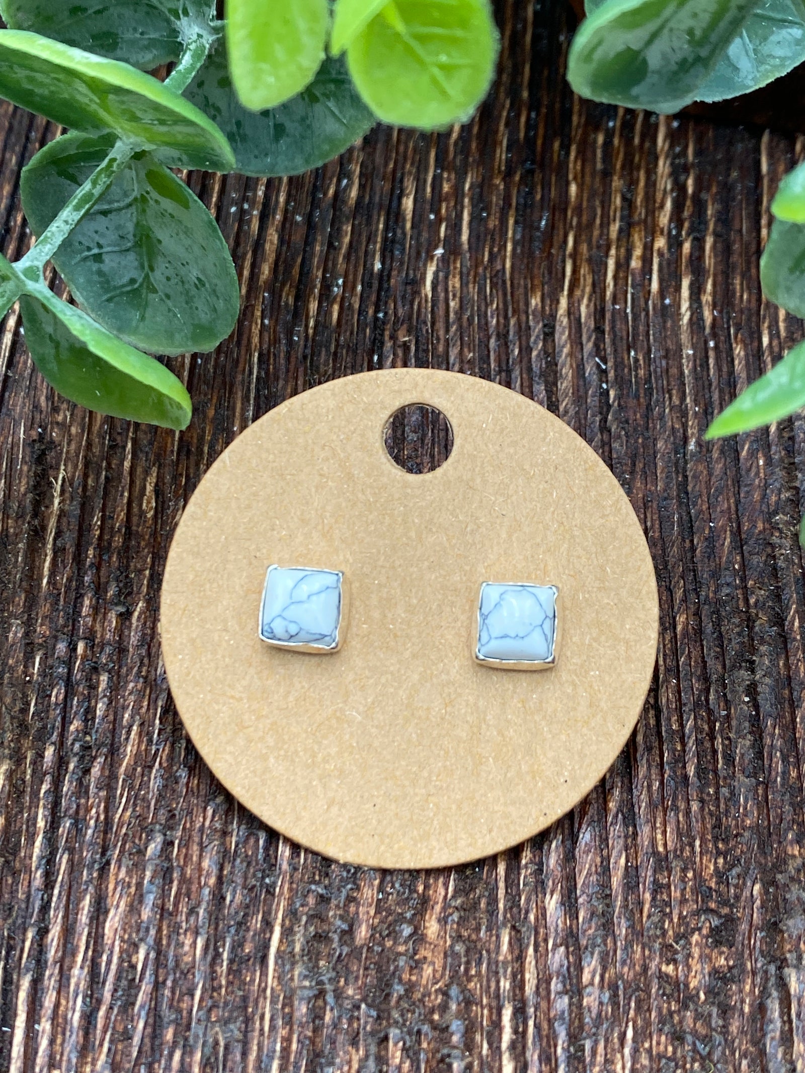 Harden Petite 5mm Square Stone Earrings - White Buffalo