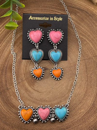 Lacey Fashion Triple Stone Heart Necklace - 18"