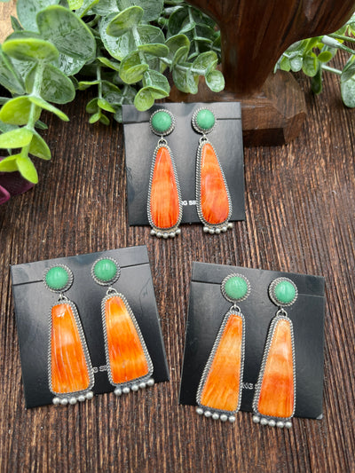 Gandy Green Post Orange Spiny Drop Sterling Earrings