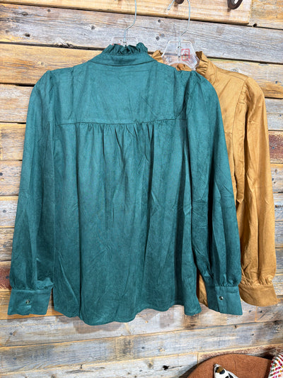 Catherine Long Sleeve Solid Suede Blouse