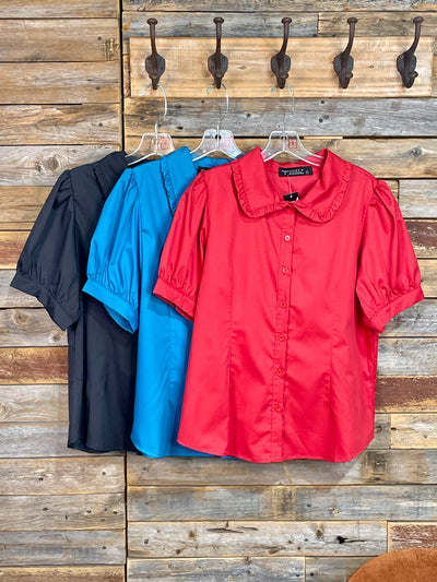 Judy Ruffle Collar Button Up Puff Sleeve Blouse
