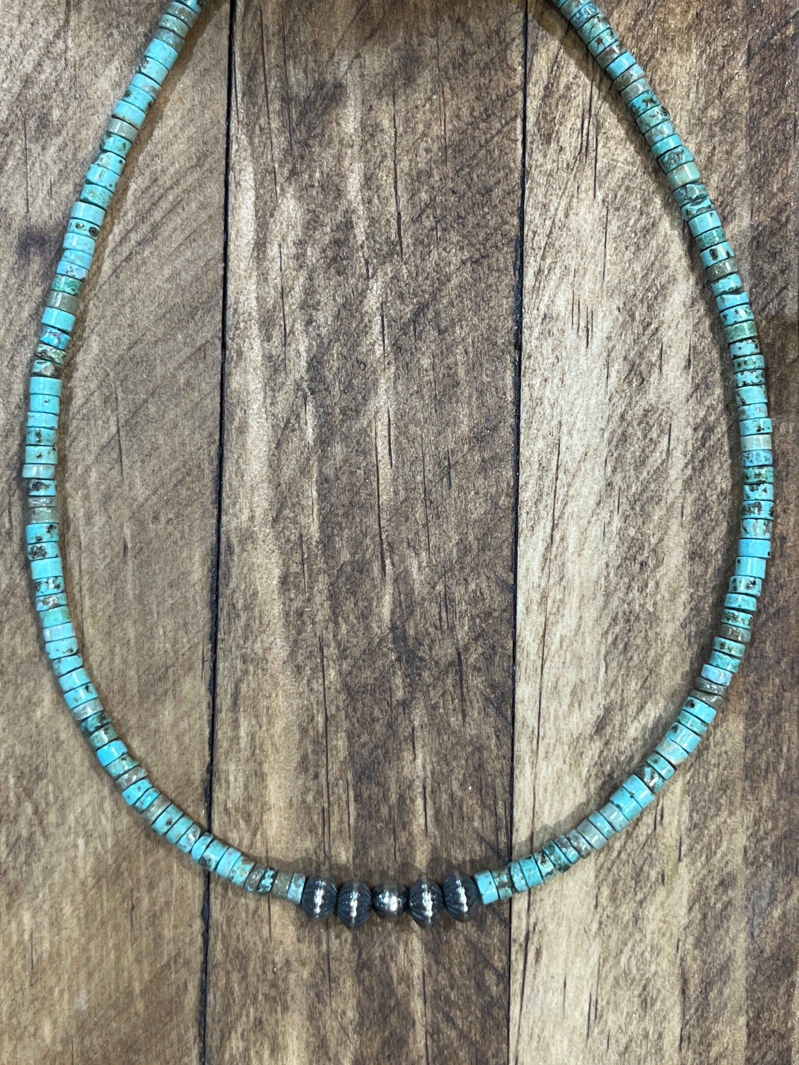 Stanley Heishi Necklace With Stamped Navajo Center Beads - 16"
