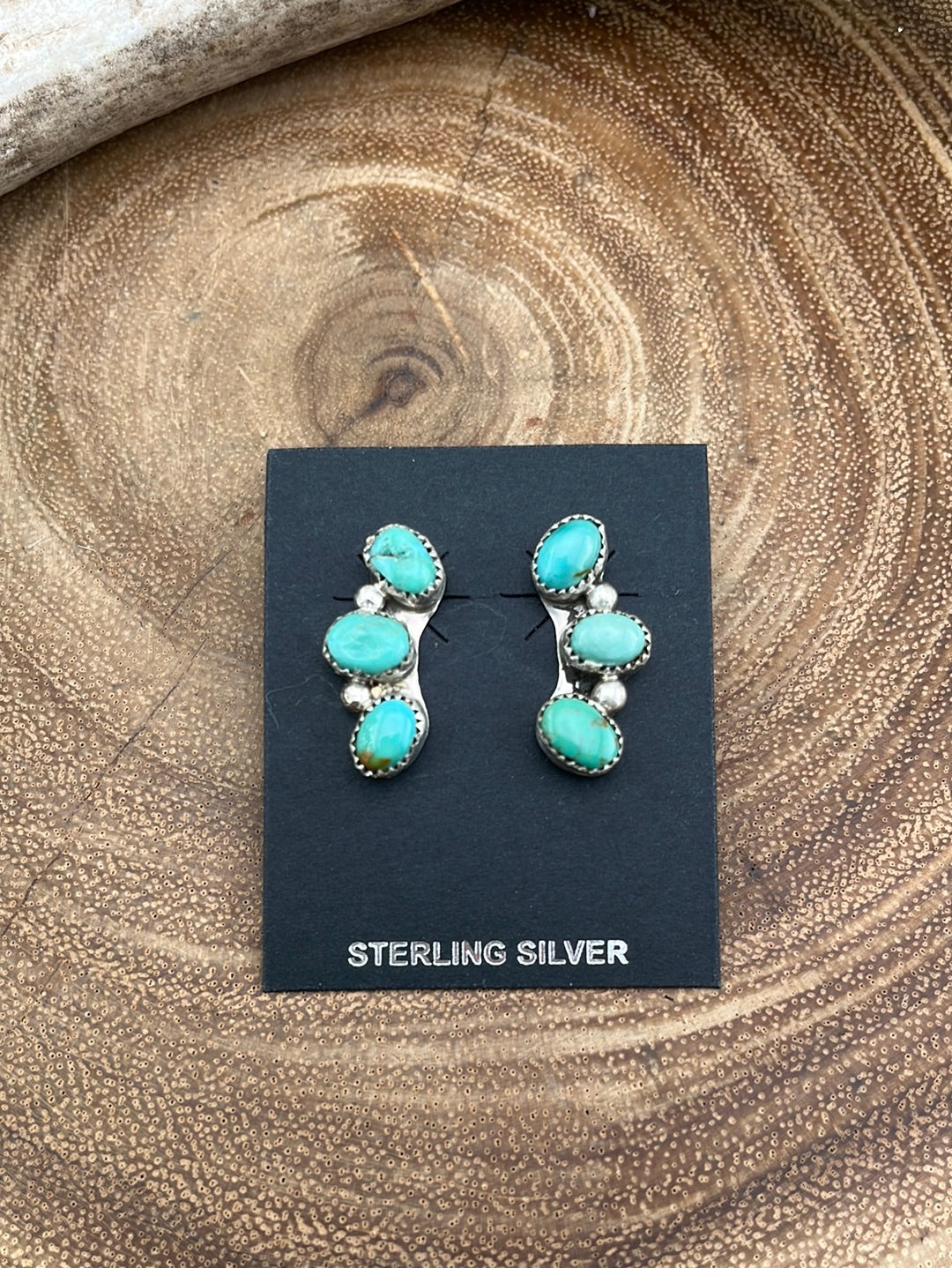 Vienna Sterling Triple Tumbled Stone Curved Earrings - Turquoise