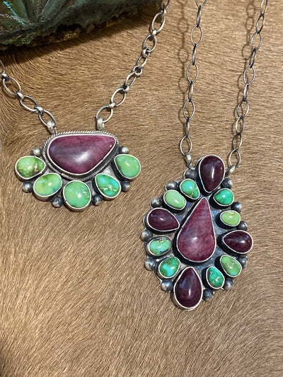 Deana Sterling Green & Purple Cluster Necklace - 18"