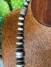 Cleveland Sterling Navajo Pearl, Saucer & Stamped Barrel Necklace: 18-22"