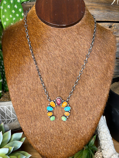 Bonnie Sterling Link Chain With Turquoise & Spiny Naja Pendant - 18"