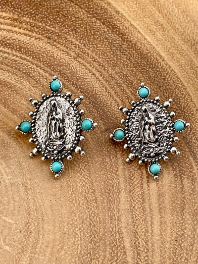 Lady of Guadalupe Stone Framed Fashion Earrings