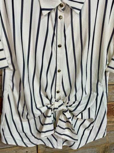 Becky Striped Front Tie Detail Short Sleeve Top