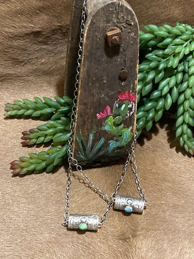 Baroch Sterling Necklace With Stamped Cylinder Bead & Stone - 18"