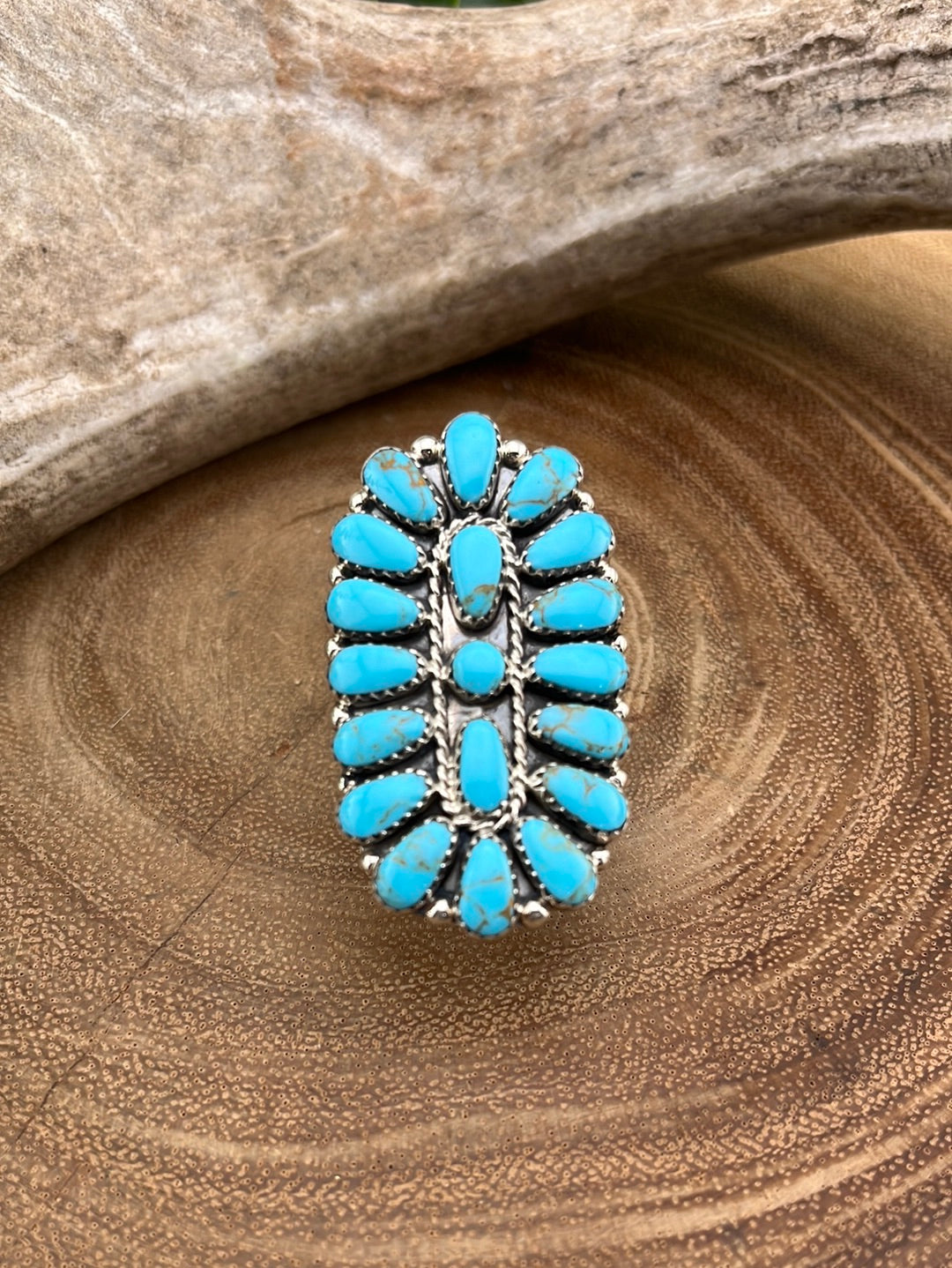 Bianca Sterling Oval Cluster Ring Triple Teardrop Center - Turquoise