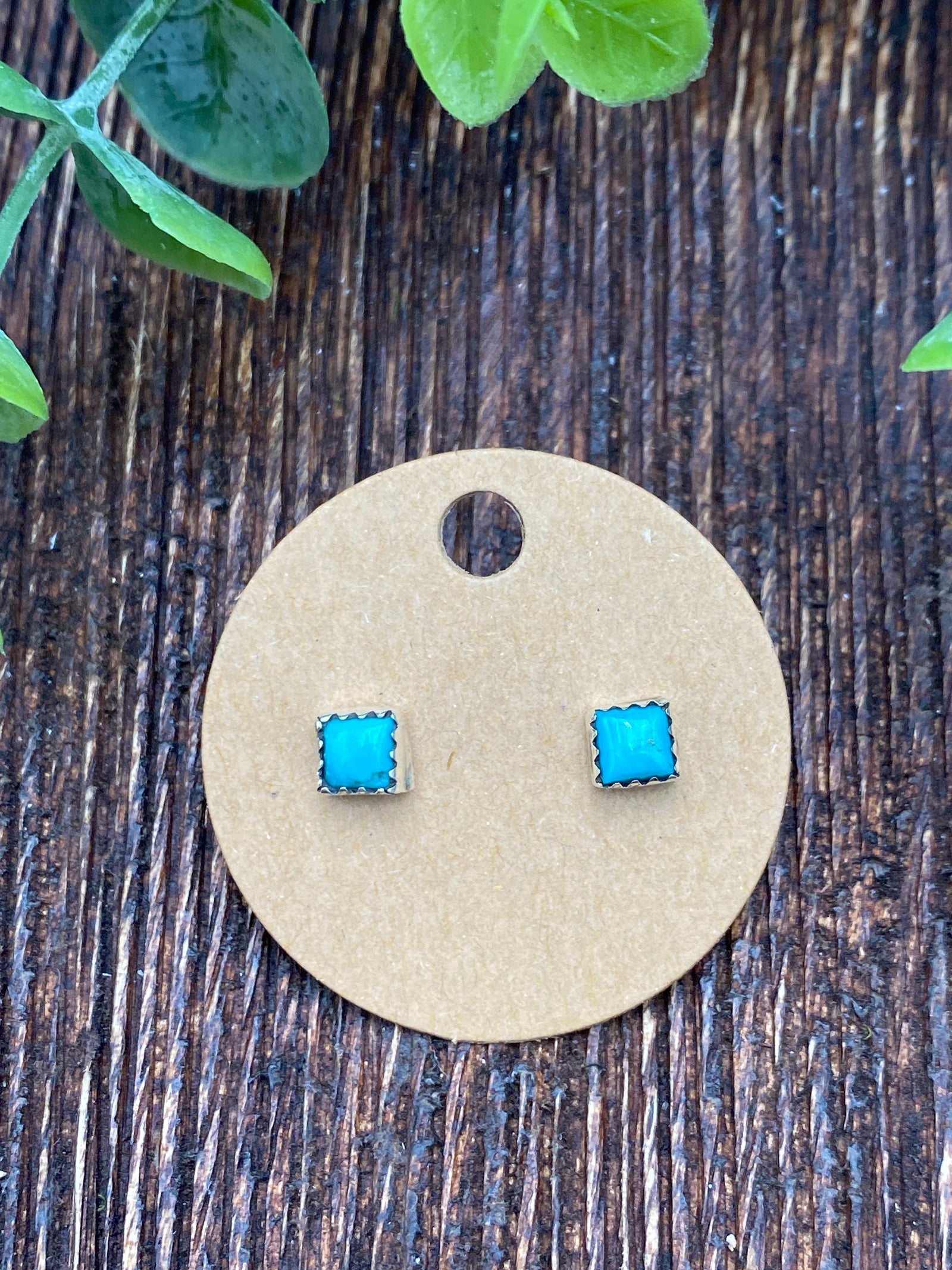 Vella Scalloped Edge 5mm Turquoise Square Earrings