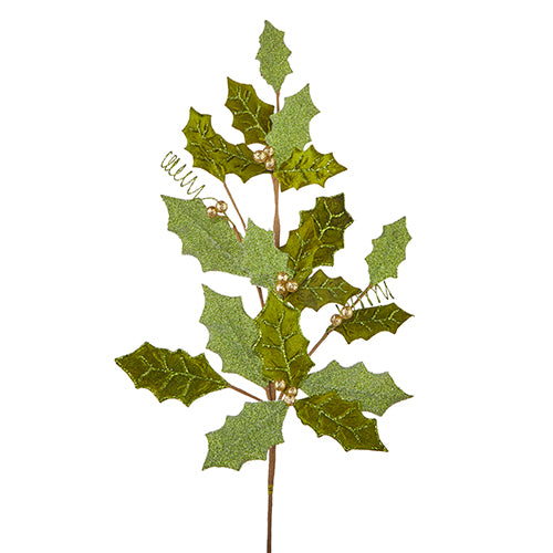 Iced Green Holly Spray - 29.5"