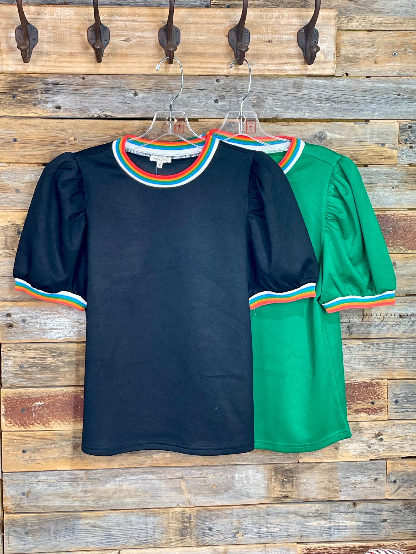 Layla Top With Striped Collar & Sleeves