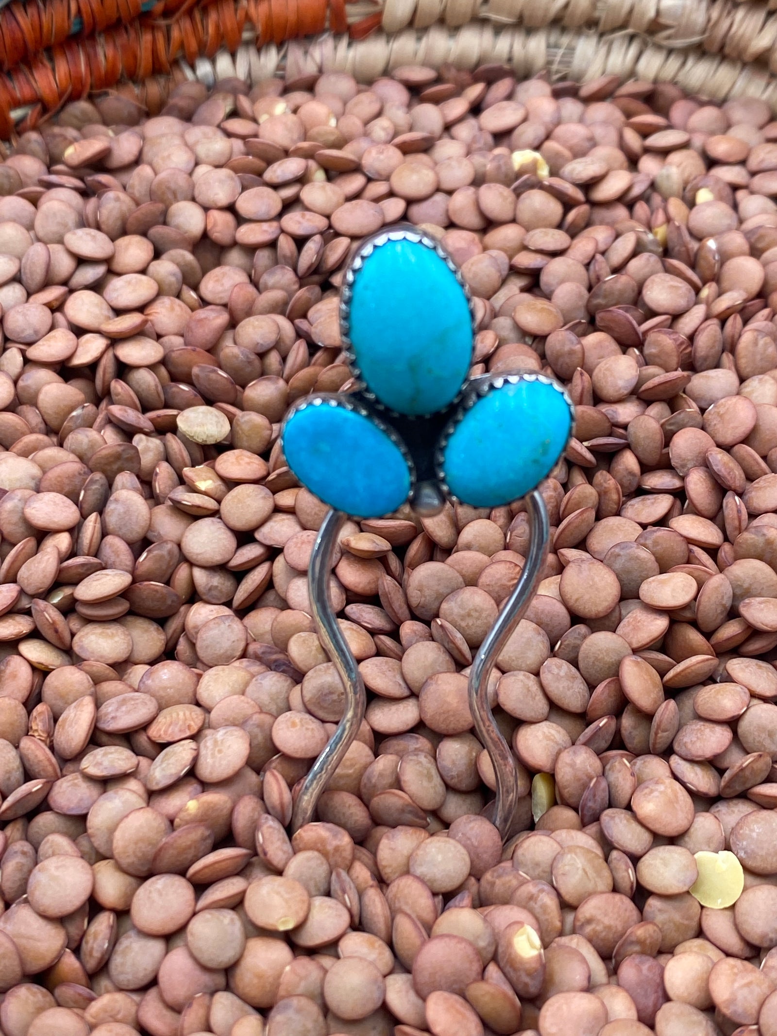 Queen Creek Sterling Triple Stone Turquoise Hair Pin