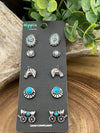 Out West Horse & Wagon Themed Turquoise Stud Earring Set - 5 pairs