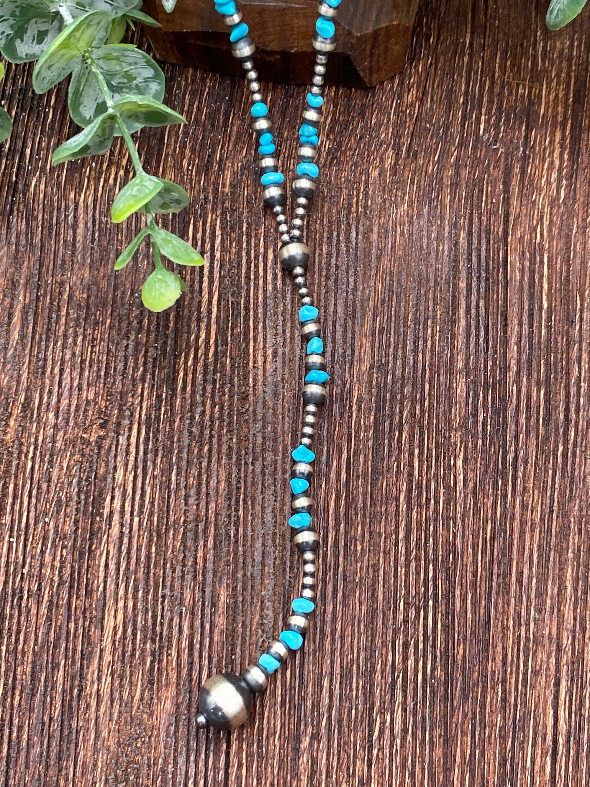 Hill Tumbled Turquoise & Varied Navajo Y Necklace - 20"