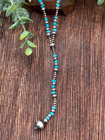 Hill Tumbled Turquoise & Varied Navajo Y Necklace - 20"