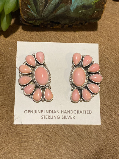 Greenbriar Turquoise Oval Center Half Circle Cluster Post Earrings - 1.5"